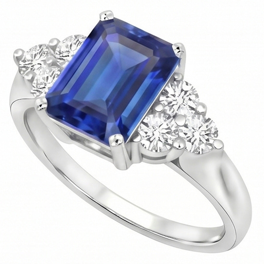 Fede nuziale con zaffiro blu di Ceylon taglio smeraldo da 4 ct e diamante rotondo