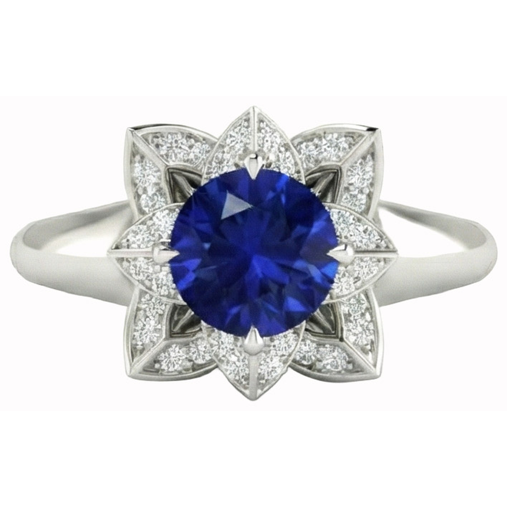 Fede nuziale con zaffiro e diamanti dello Sri Lanka 2.50 carati in oro bianco 14K