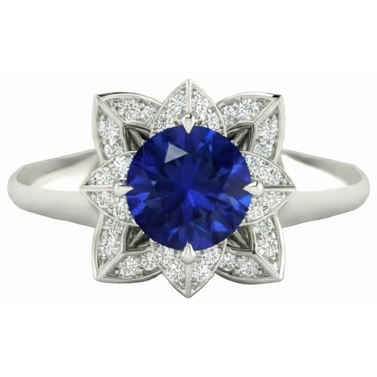 Fede nuziale con zaffiro e diamanti dello Sri Lanka 2.50 carati in oro bianco 14K