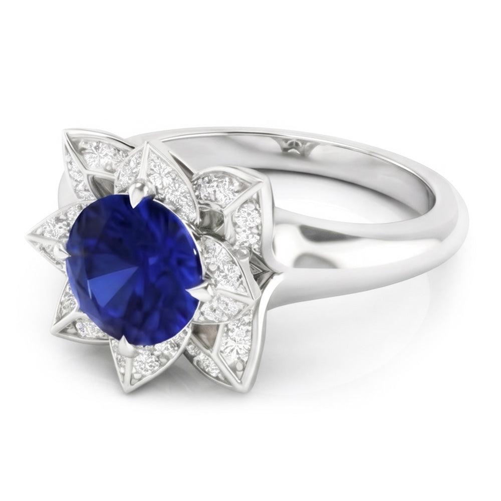 Fede nuziale con zaffiro e diamanti dello Sri Lanka 2.50 carati in oro bianco 14K