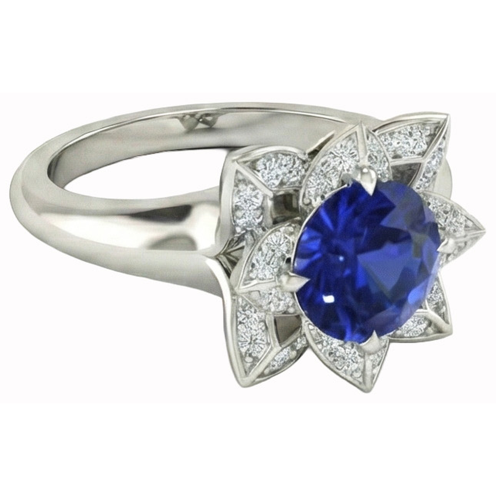 Fede nuziale con zaffiro e diamanti dello Sri Lanka 2.50 carati in oro bianco 14K