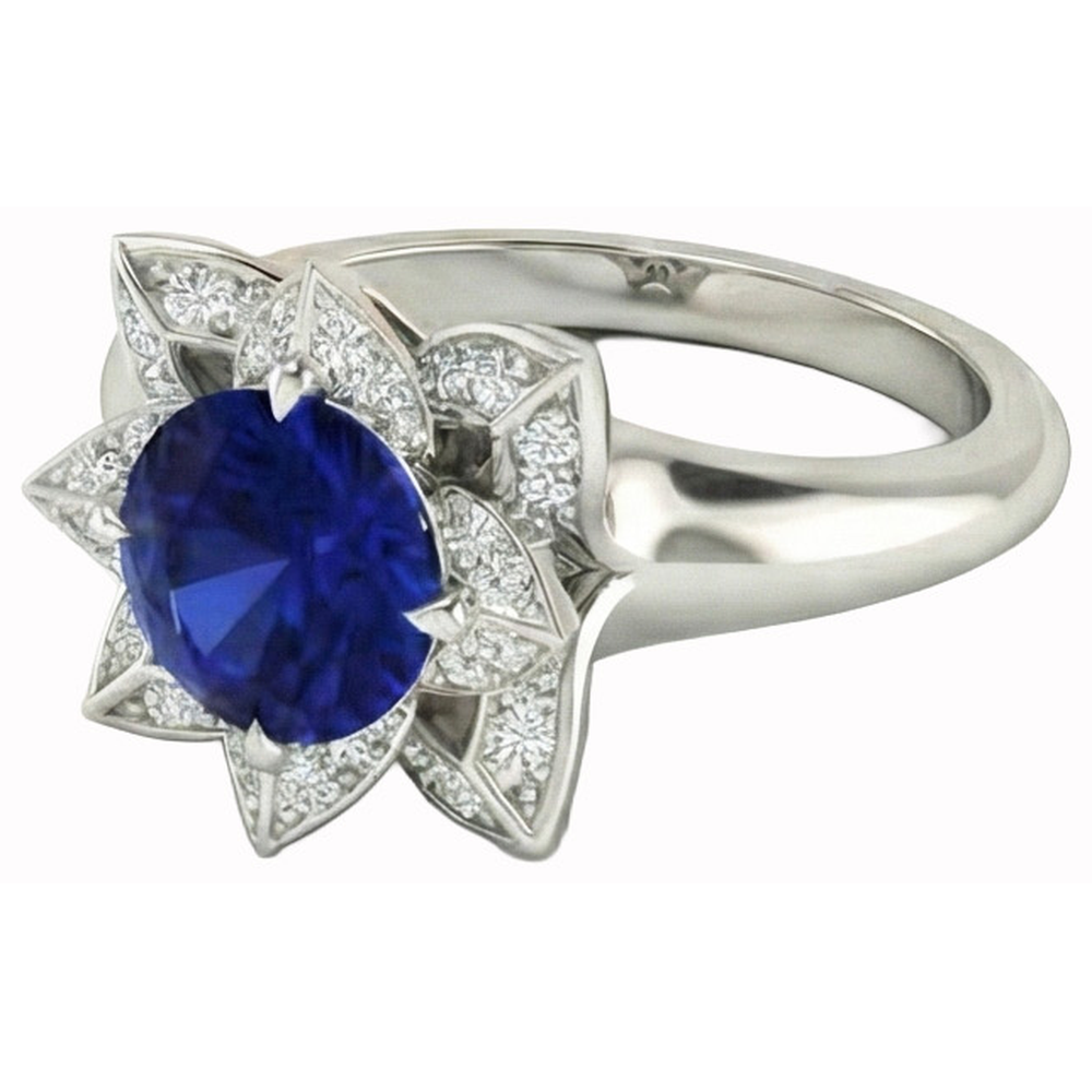 Fede nuziale con zaffiro e diamanti dello Sri Lanka 2.50 carati in oro bianco 14K