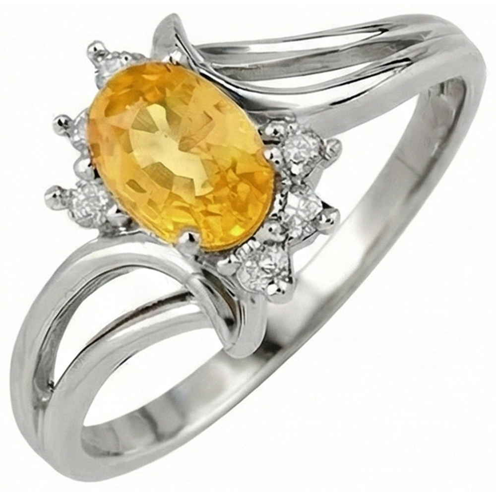 Fede nuziale con zaffiro giallo taglio ovale e diamanti rotondi in oro 14K