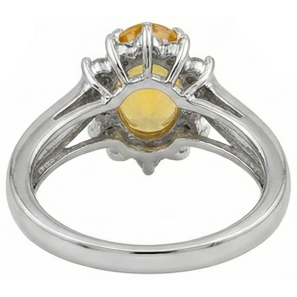 Fede nuziale con zaffiro giallo taglio ovale e diamanti rotondi in oro 14K