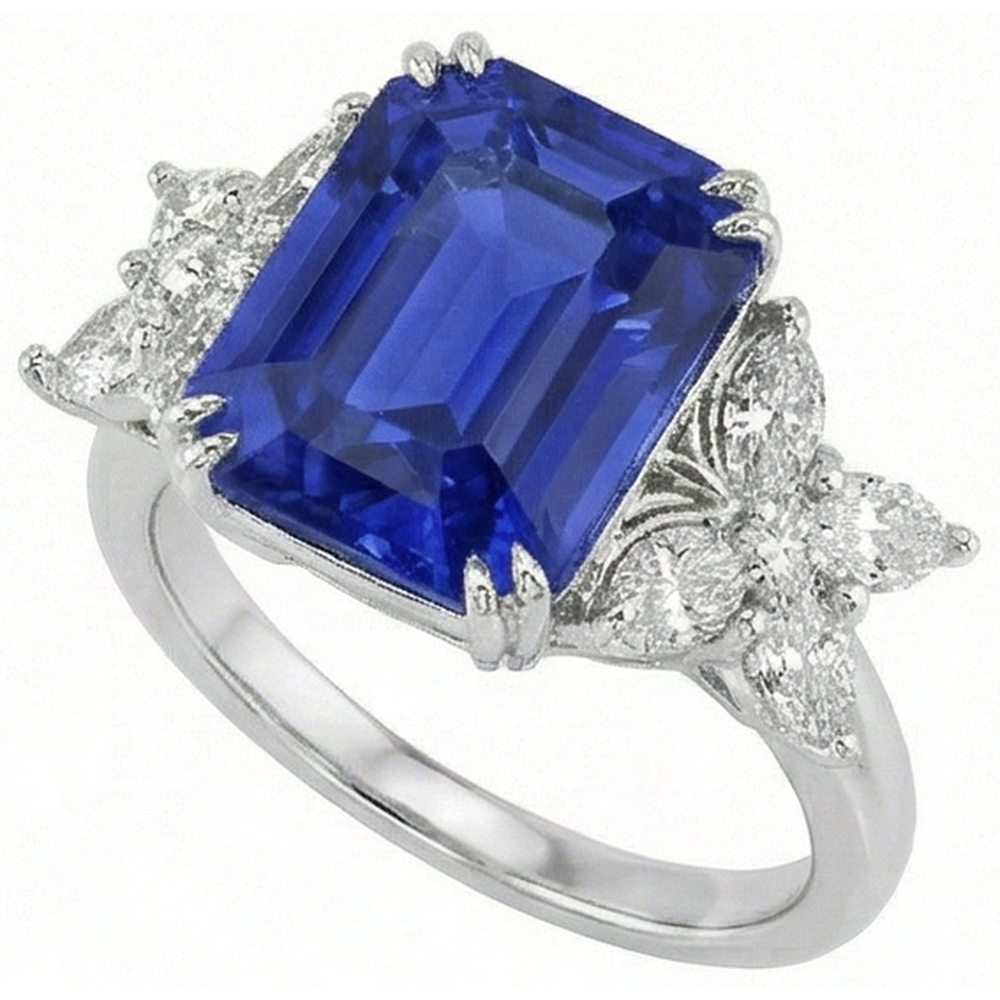 Fede nuziale con zaffiro stile farfalla blu brillante 3 carati e diamanti in oro bianco 14K