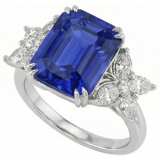 Fede nuziale con zaffiro stile farfalla blu brillante 3 carati e diamanti in oro bianco 14K