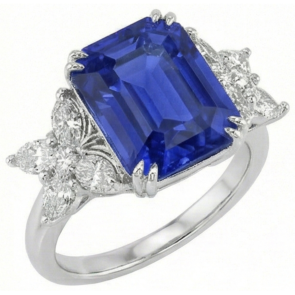 Fede nuziale con zaffiro stile farfalla blu brillante 3 carati e diamanti in oro bianco 14K