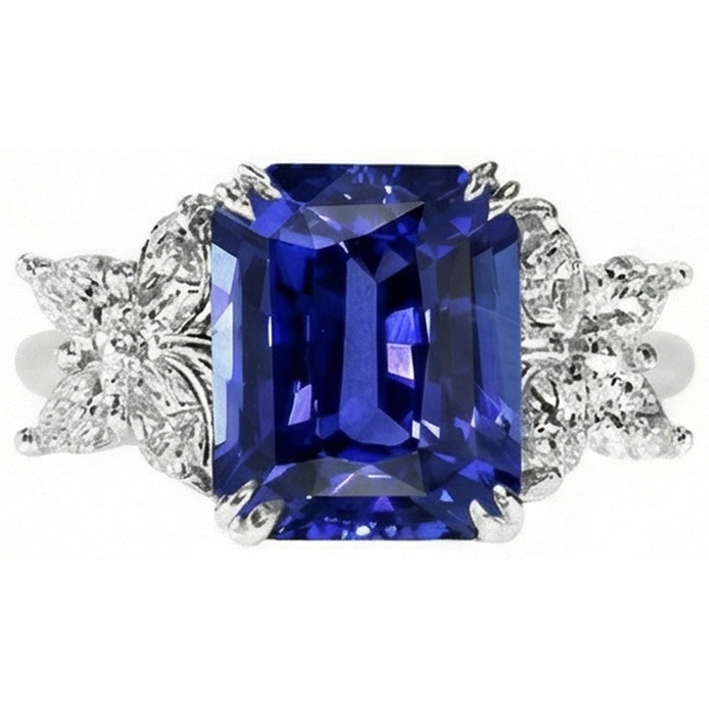 Fede nuziale con zaffiro stile farfalla blu brillante 3 carati e diamanti in oro bianco 14K