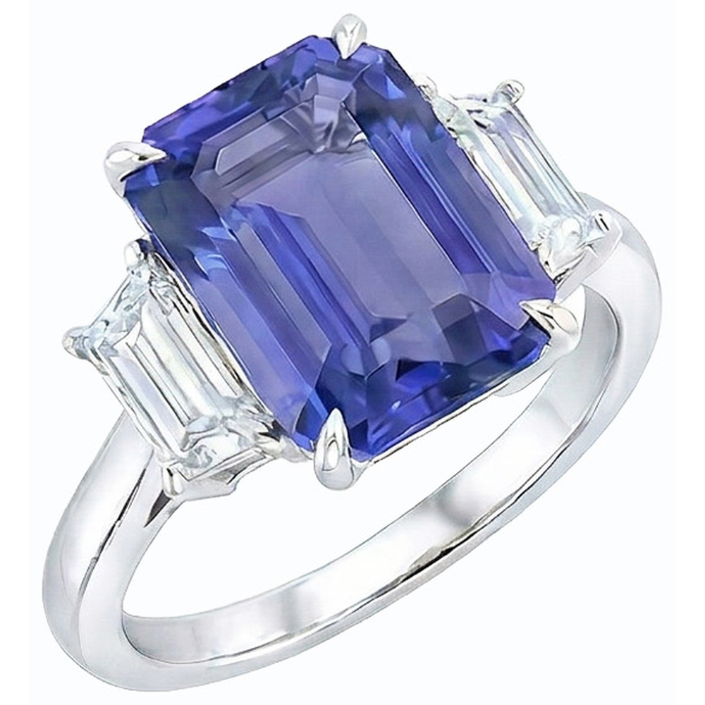 Fede nuziale da donna con 3 pietre. zaffiro blu smeraldo e diamanti 4 carati