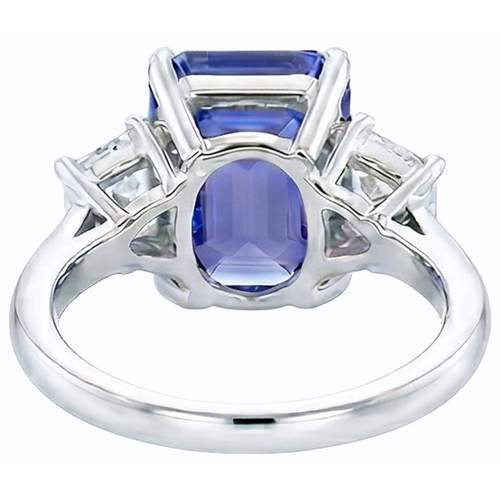 Fede nuziale da donna con 3 pietre. zaffiro blu smeraldo e diamanti 4 carati