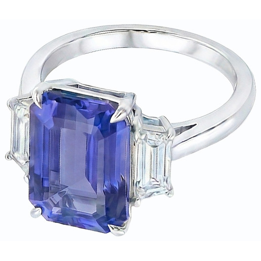 Fede nuziale da donna con 3 pietre. zaffiro blu smeraldo e diamanti 4 carati