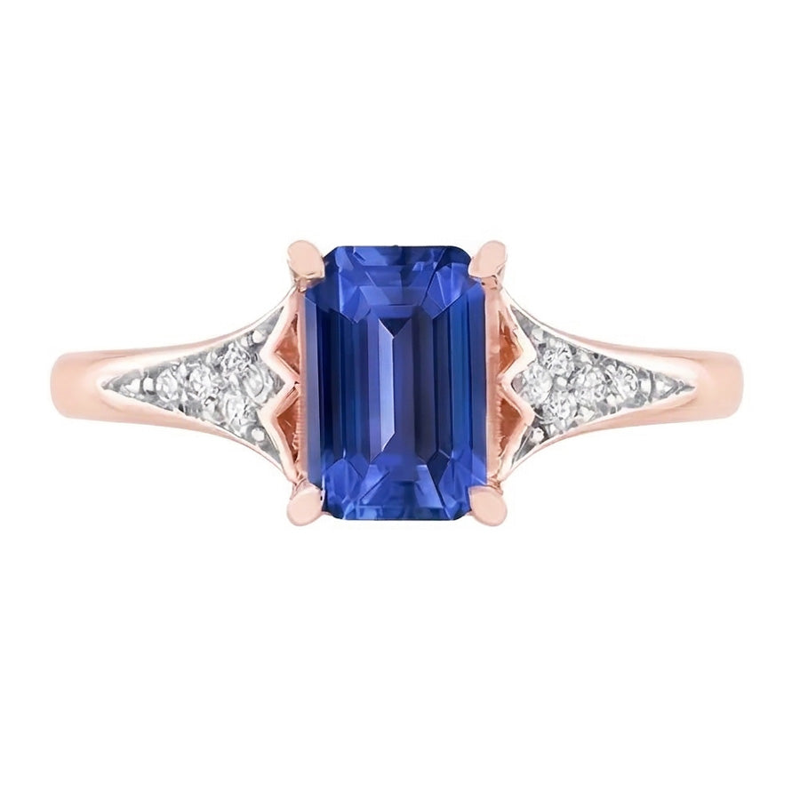 Fede nuziale da donna con diamante zaffiro blu 2 carati in oro rosa 14K