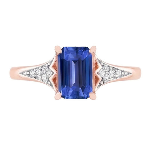 Fede nuziale da donna con diamante zaffiro blu 2 carati in oro rosa 14K