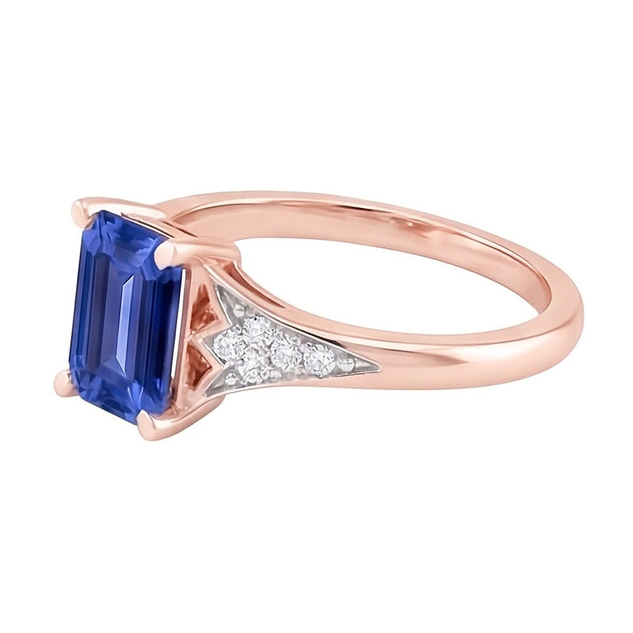 Fede nuziale da donna con diamante zaffiro blu 2 carati in oro rosa 14K