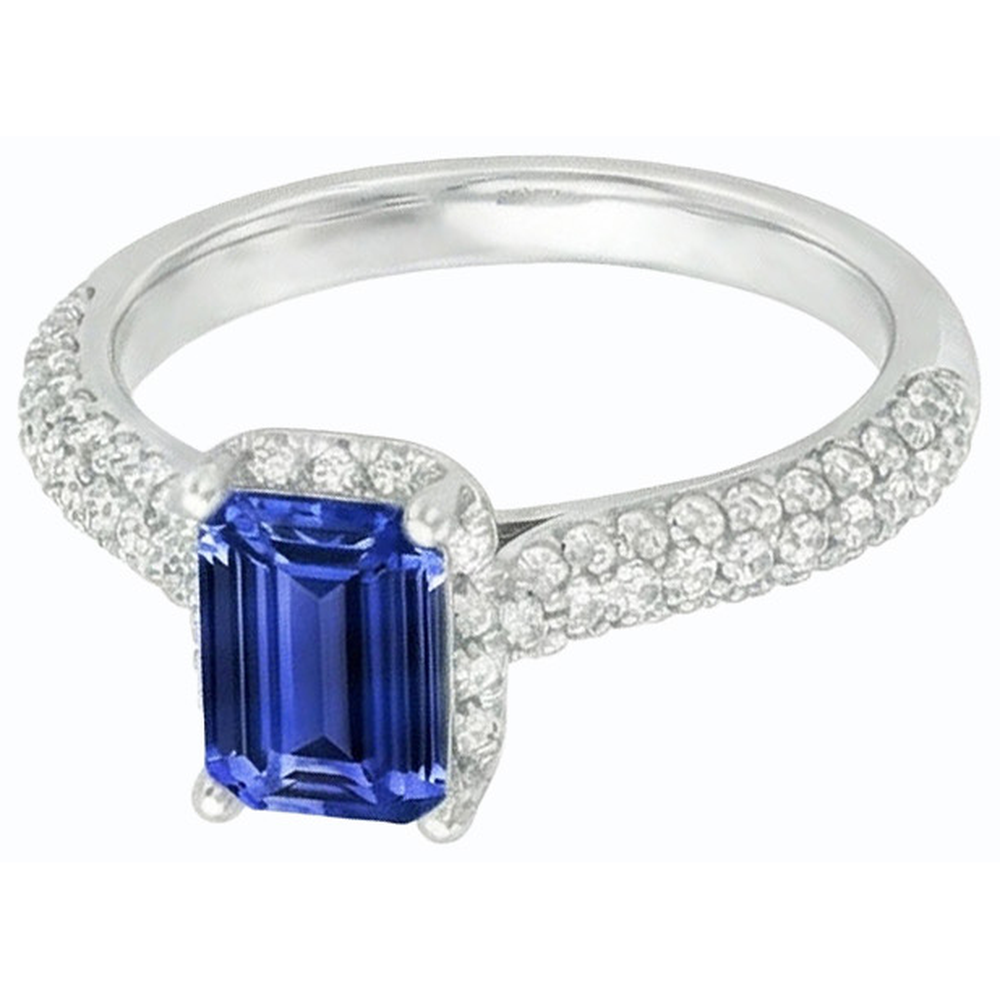 Fede nuziale da donna con zaffiro blu Halo e accenti di diamante 3.50 carati