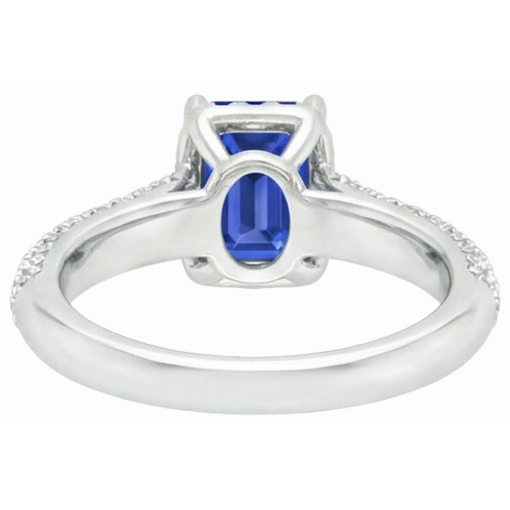 Fede nuziale da donna con zaffiro blu Halo e accenti di diamante 3.50 carati
