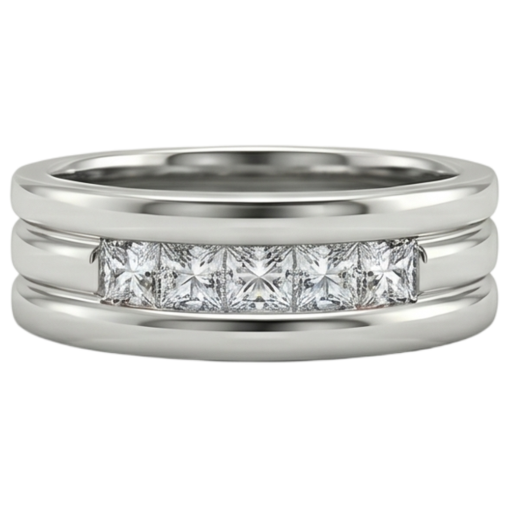 Fede nuziale da uomo con diamante taglio principessa da 1,50 ct