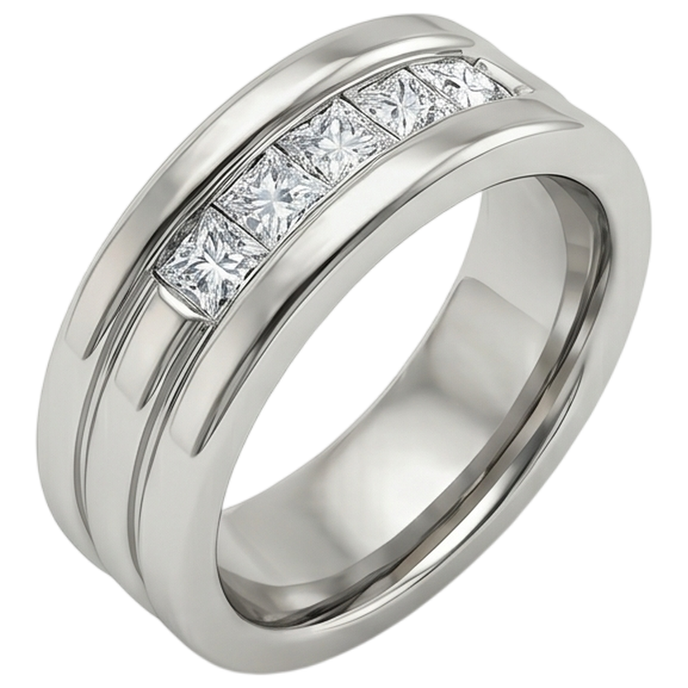 Fede nuziale da uomo con diamante taglio principessa da 1,50 ct