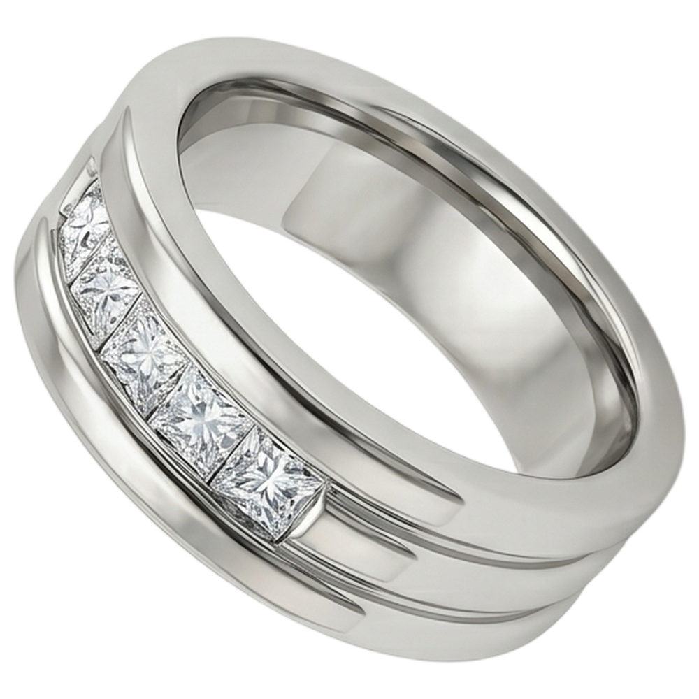 Fede nuziale da uomo con diamante taglio principessa da 1,50 ct