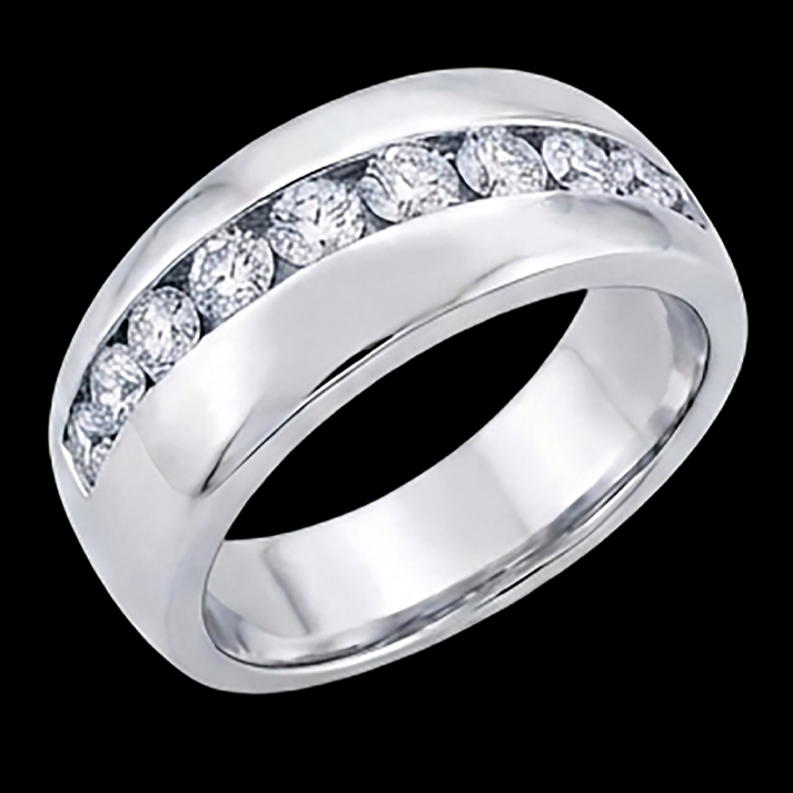 Fede nuziale da uomo con diamante taglio rotondo 1,25 ct 14K Oro bianco