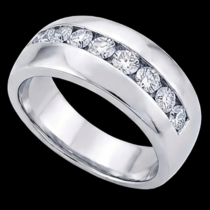 Fede nuziale da uomo con diamante taglio rotondo 1,25 ct 14K Oro bianco