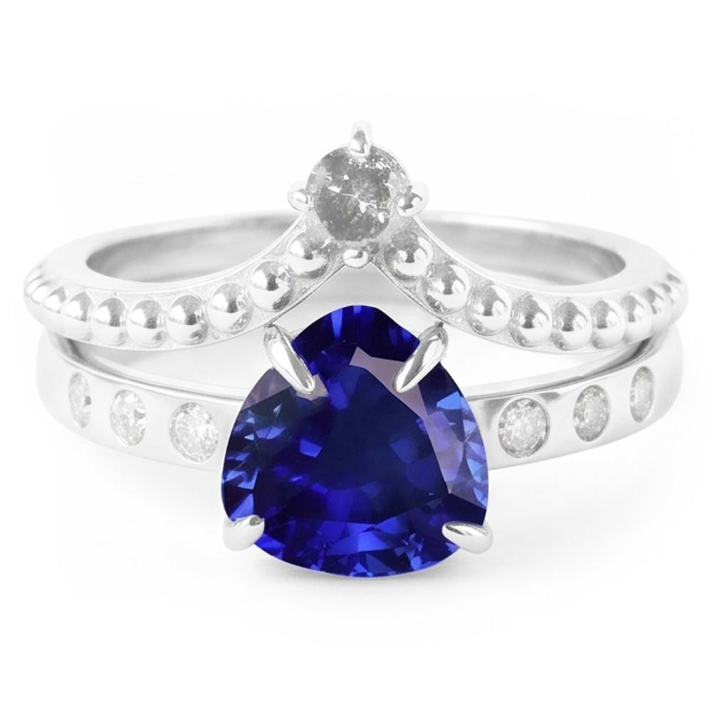 Fede nuziale di diamanti con 2 trilioni di zaffiri blu naturali incastonati