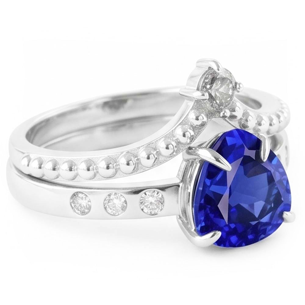 Fede nuziale di diamanti con 2 trilioni di zaffiri blu naturali incastonati