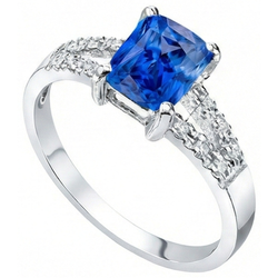 Fede nuziale diamante rotondo zaffiro blu naturale gambo diviso 2 carati