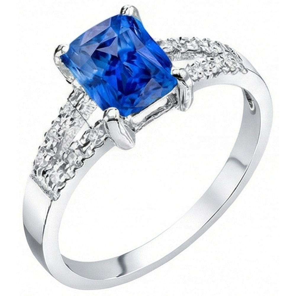 Fede nuziale diamante rotondo zaffiro blu naturale gambo diviso 2 carati