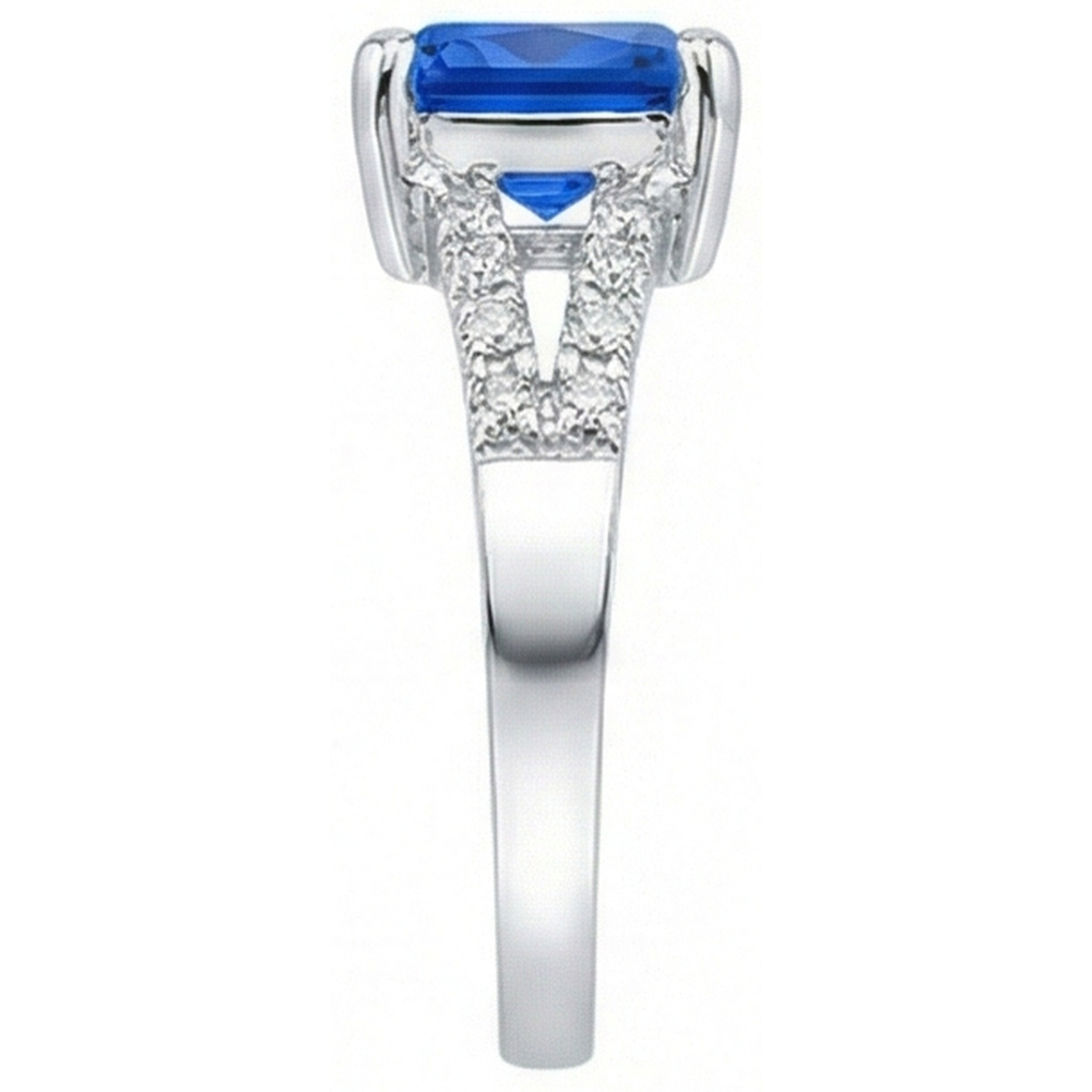 Fede nuziale diamante rotondo zaffiro blu naturale gambo diviso 2 carati