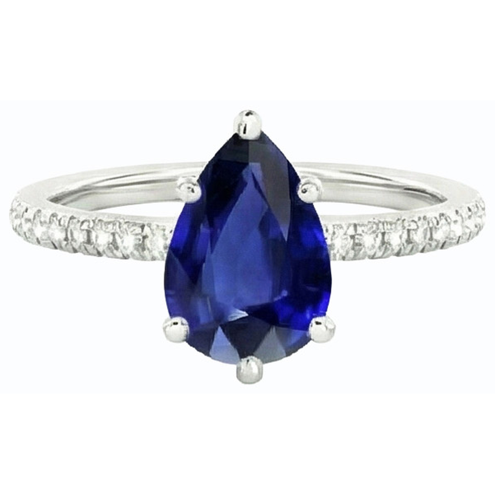 Fede nuziale diamante solitario zaffiro blu con accenti 3.50 carati