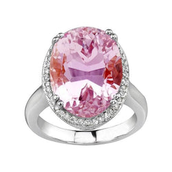 Fede nuziale grande con kunzite rosa e diamanti da 30.75 ct in oro bianco 14K