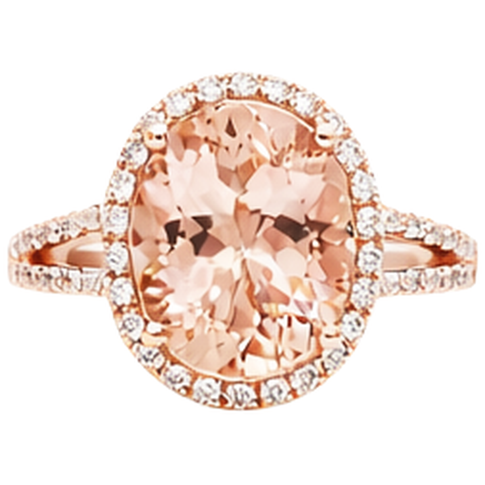 Fede nuziale in Morganite con diamanti. taglio ovale. 33.75 ct