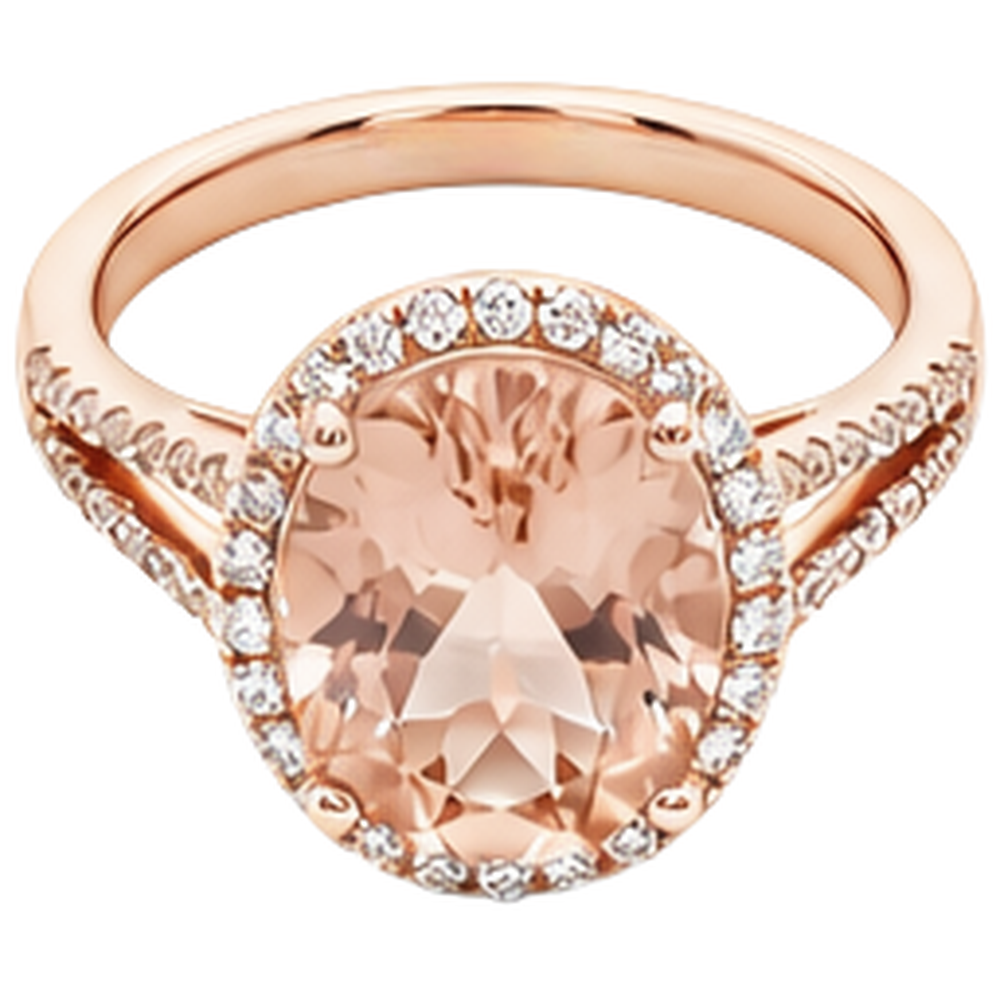 Fede nuziale in Morganite con diamanti. taglio ovale. 33.75 ct