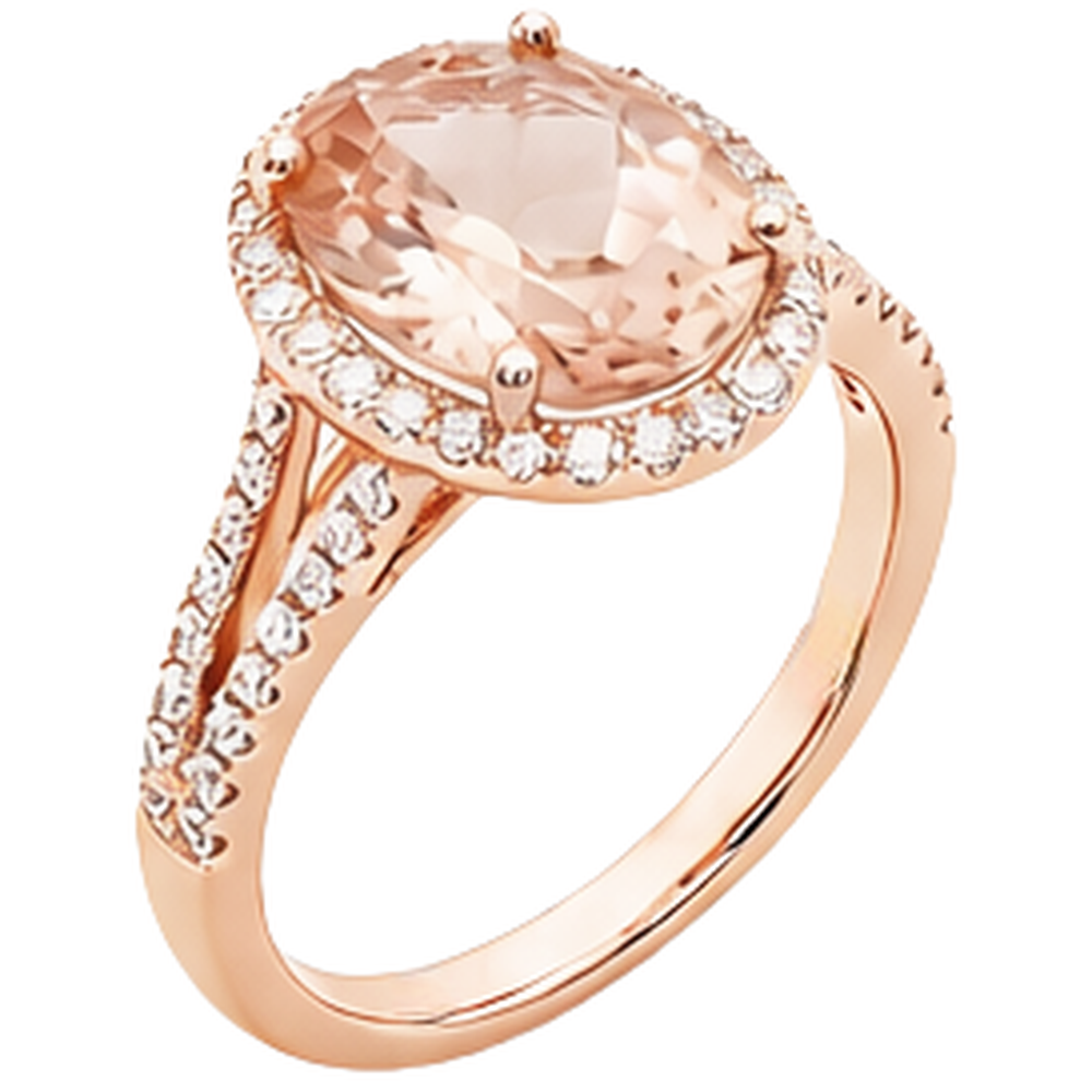 Fede nuziale in Morganite con diamanti. taglio ovale. 33.75 ct
