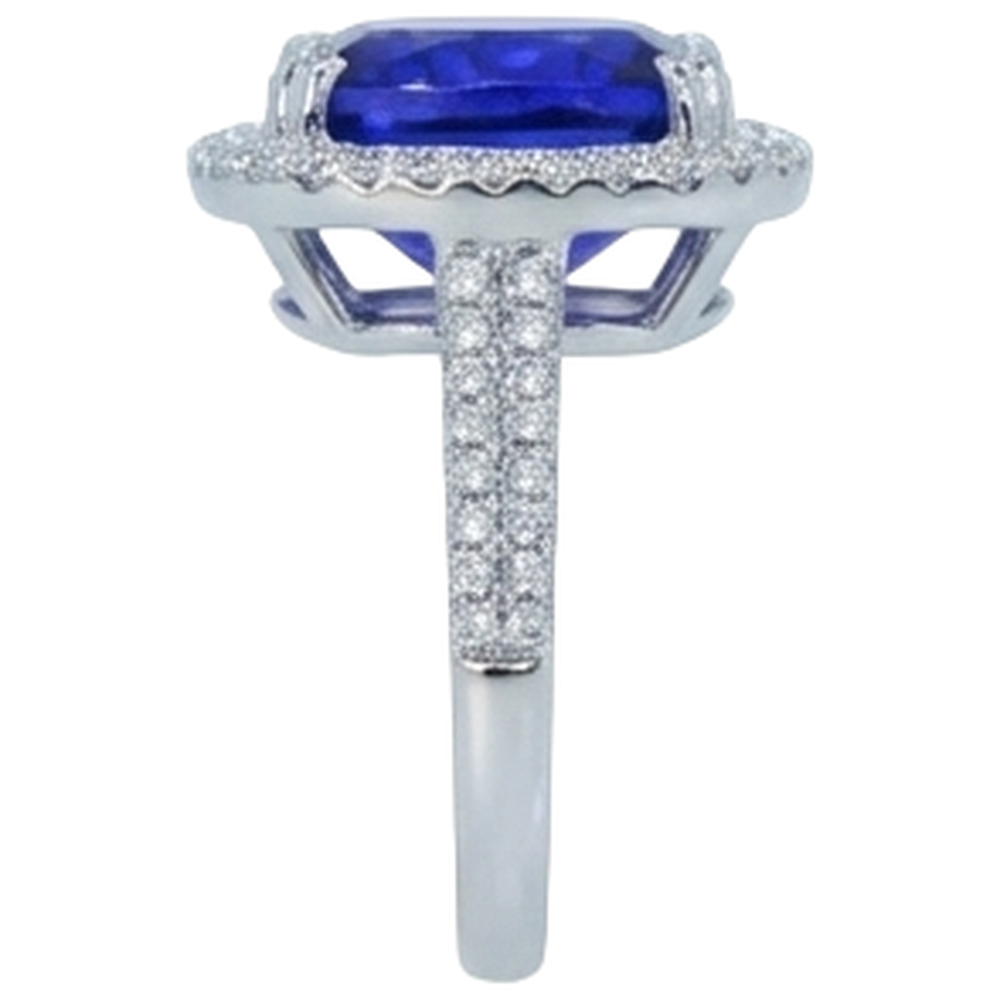 Fede nuziale in oro 14 kt con tanzanite a cuscino e diamante da 6.50 ct