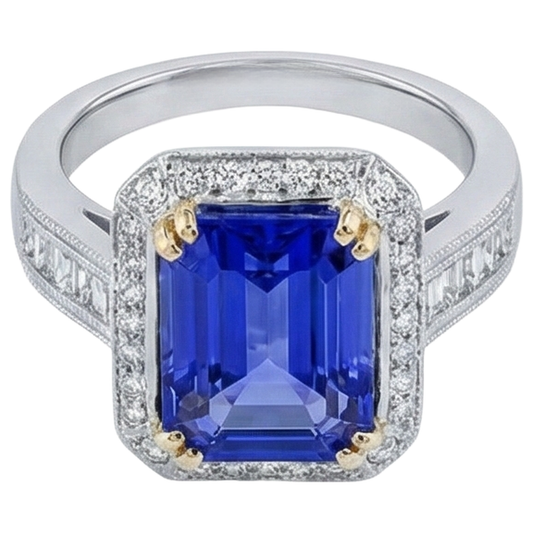 Fede nuziale in oro 14 kt con tanzanite grande e piccoli diamanti da 16.50 ct