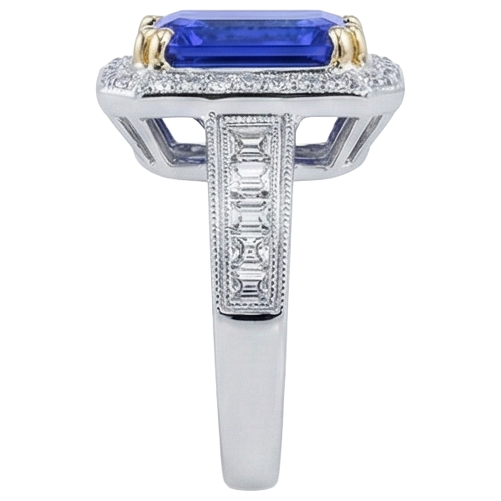 Fede nuziale in oro 14 kt con tanzanite grande e piccoli diamanti da 16.50 ct