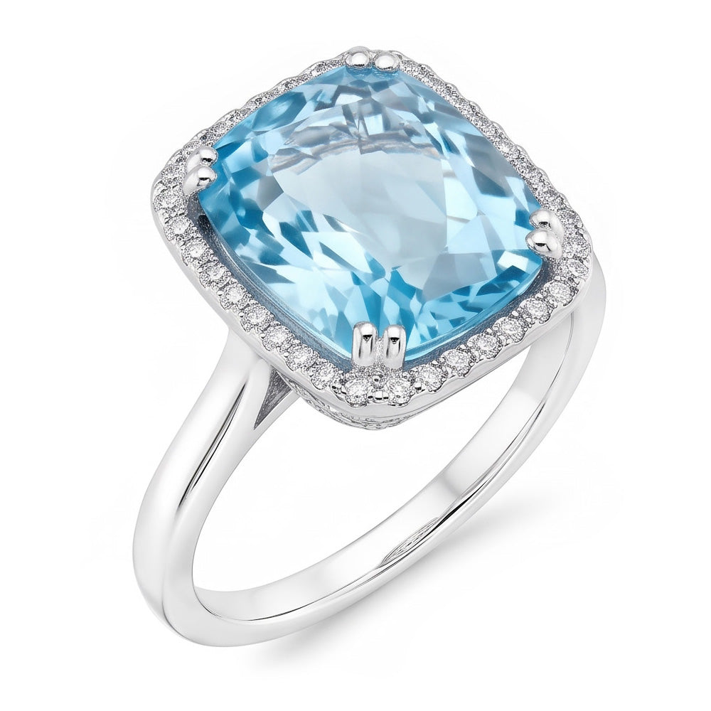 Fede nuziale in oro 14k con acquamarina e diamante 9.50 ct