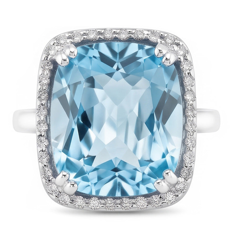 Fede nuziale in oro 14k con acquamarina e diamante 9.50 ct