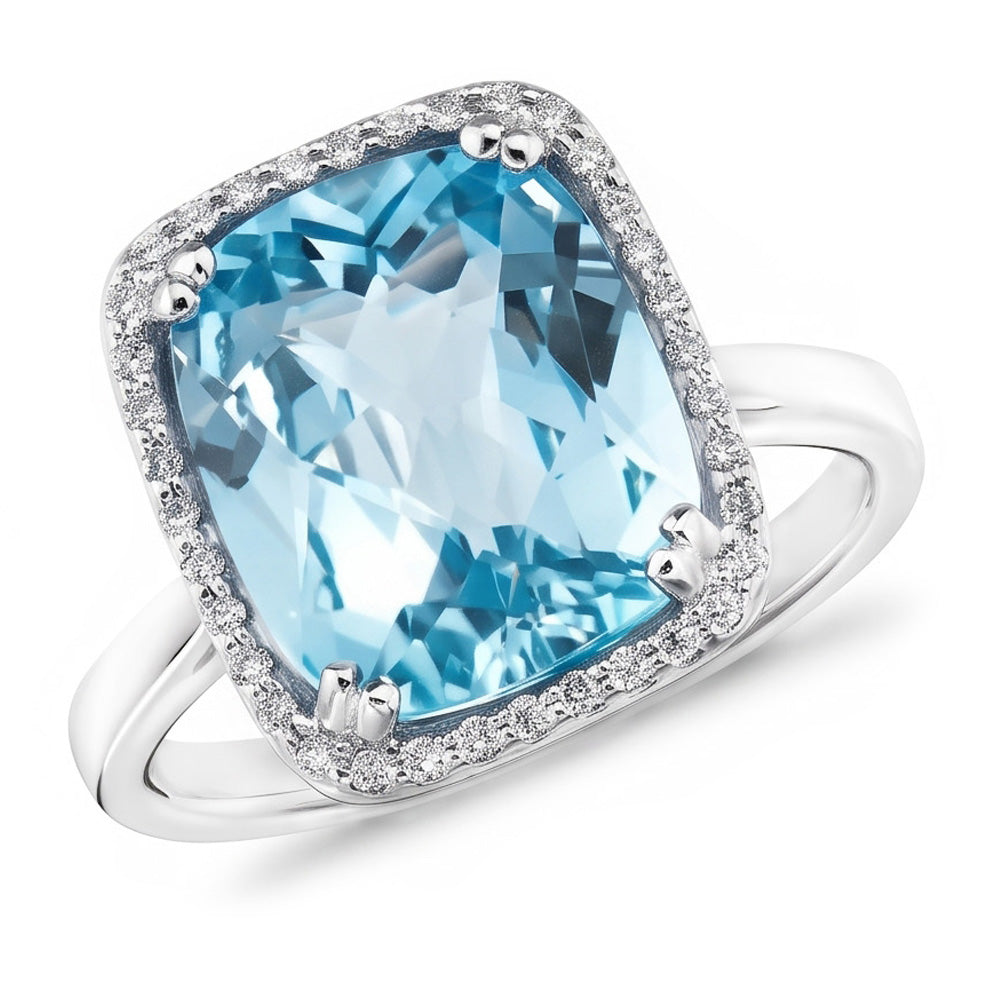 Fede nuziale in oro 14k con acquamarina e diamante 9.50 ct