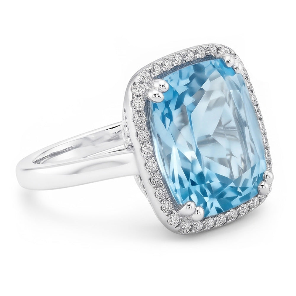 Fede nuziale in oro 14k con acquamarina e diamante 9.50 ct