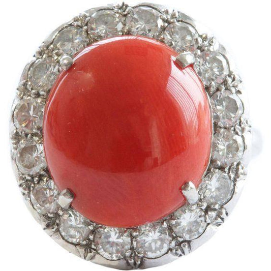 Fede nuziale in oro 14 carati con corallo rosso a taglio rotondo e diamanti da 11.25 ct - harrychadent.it