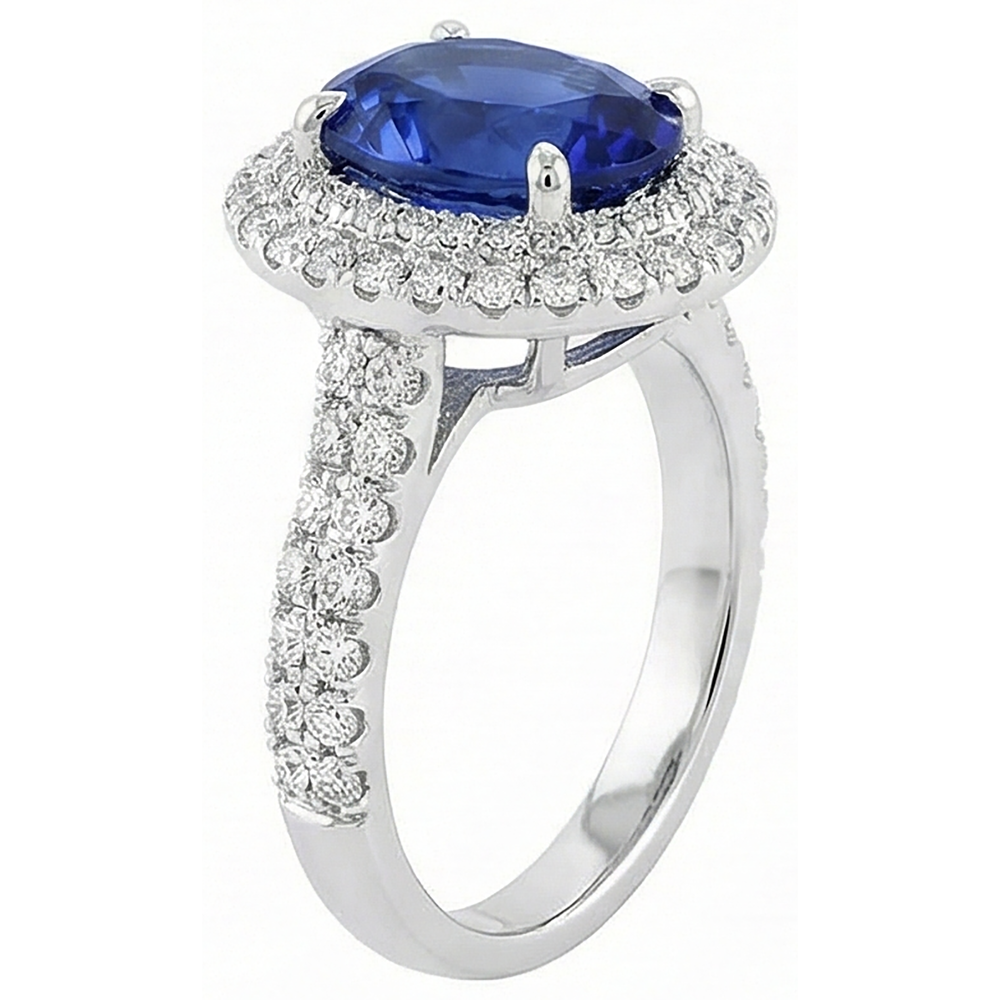 Fede nuziale in oro bianco 14 carati con diamanti e tanzanite a taglio ovale da 1.85 carati