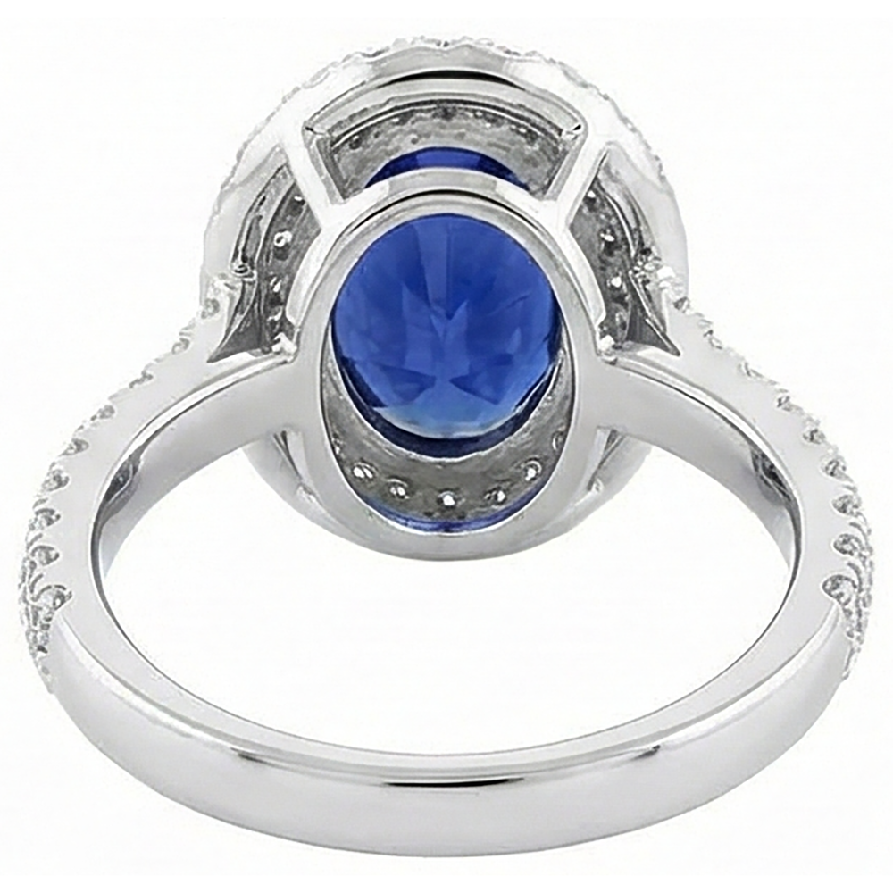 Fede nuziale in oro bianco 14 carati con diamanti e tanzanite a taglio ovale da 1.85 carati