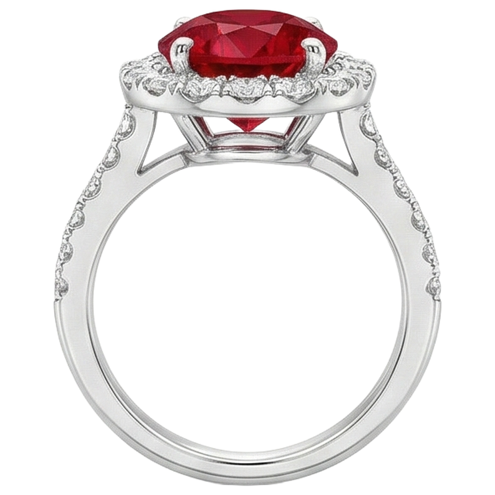 Fede nuziale in oro bianco 14 carati con rubini a taglio rotondo e diamanti da 4.50 ct