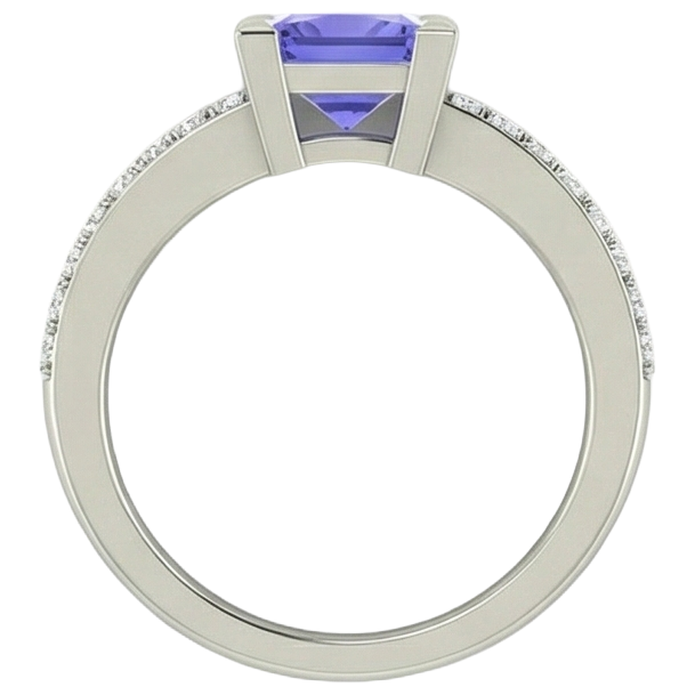 vero round tanzanite 14carati fede eternity con accenti diamanti