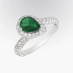 Fede nuziale in oro bianco 14 kt con diamanti e Verde smeraldo da 7.35 ct