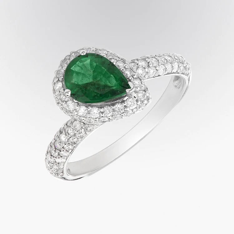 Fede nuziale in oro bianco 14 kt con diamanti e Verde smeraldo da 7.35 ct