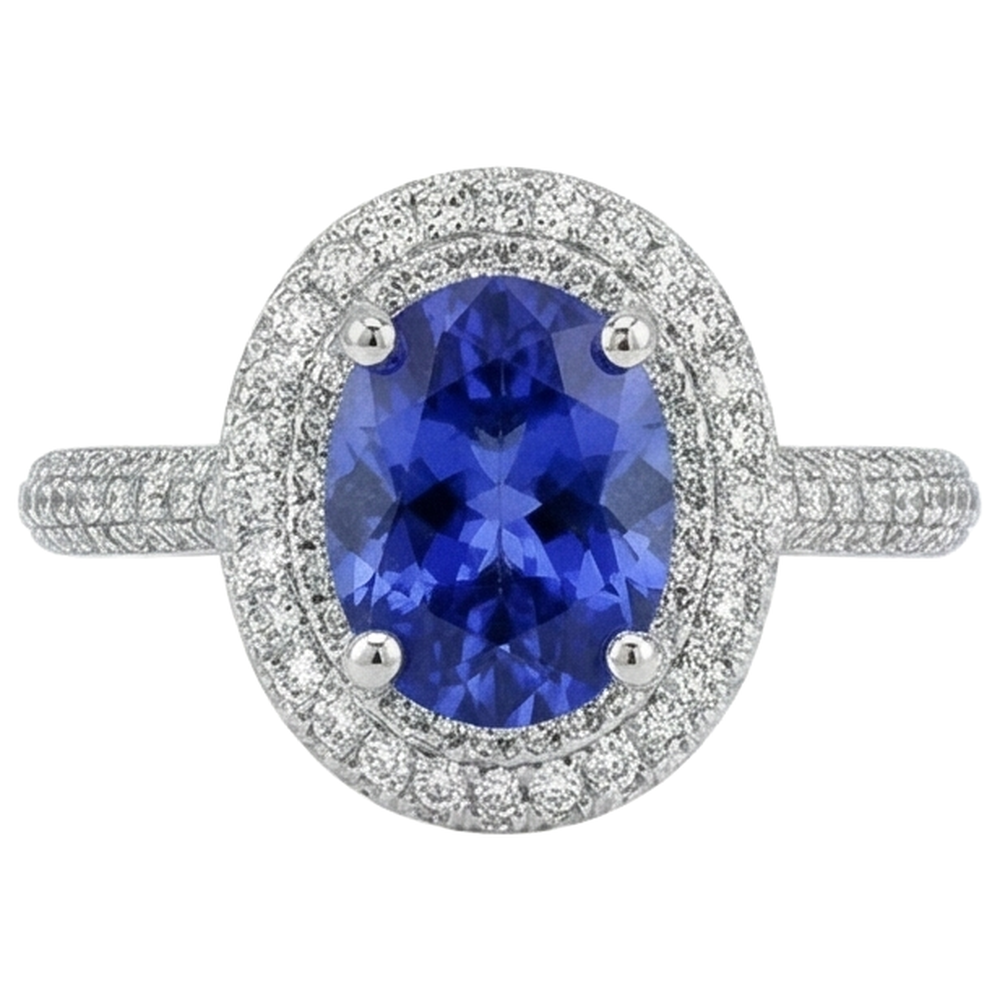 Fede nuziale in oro bianco 14 kt con tanzanite blu con diamanti 10.75 ct